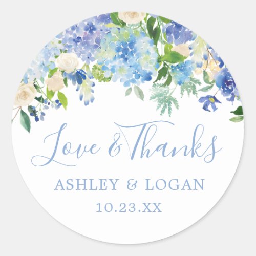 Blue Floral Wedding Thank You Favor Sticker