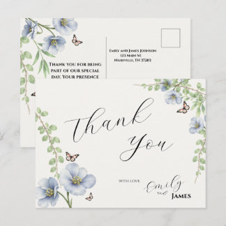 Blue Floral Wedding Thank You Poastcard Postcard