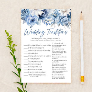 Blue Floral Wedding Traditions Bridal Shower Game  Stationery