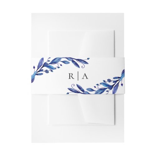 Blue floral wedding Watercolor winter botanical Invitation Belly Band