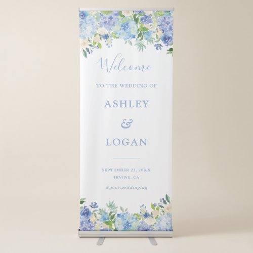 Blue floral Wedding Welcome Retractable Banner