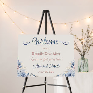 Blue Floral Wedding Welcome Sign