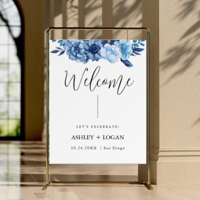  Blue Floral wedding welcome sign (Creator Uploaded)