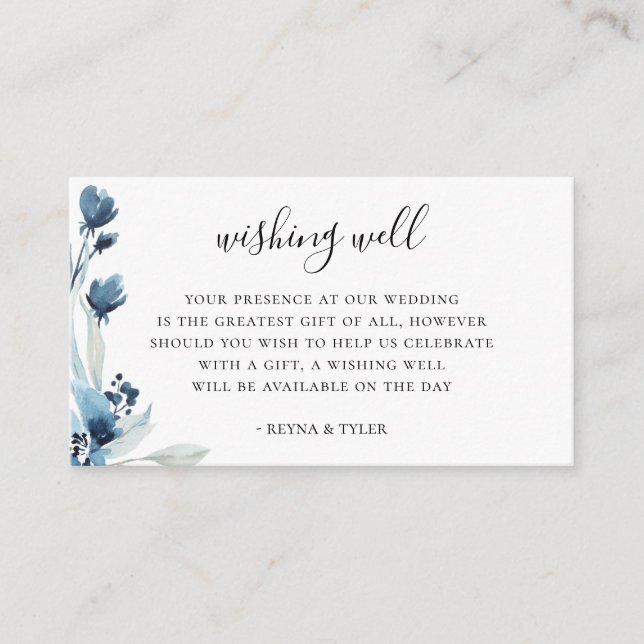 Blue Floral Wedding Wishing Well Enclosure Card (Front)
