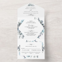 Blue Floral Wedding with Perforated RSVP All In One Invitation