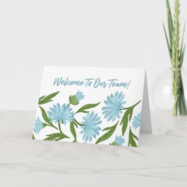 Blue Floral Welcome to the Team New Employee Card (Front)