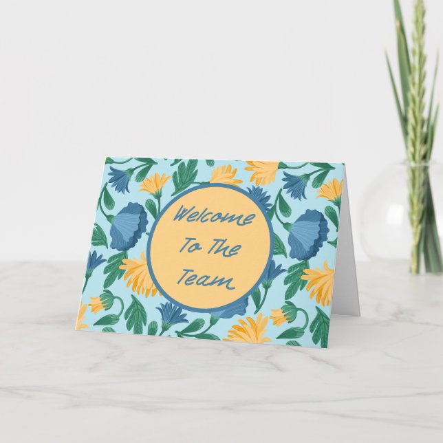 Blue Floral Welcome to the Team New Employee Card (Front)