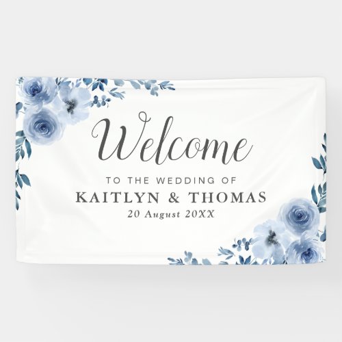 blue floral welcome wedding banner