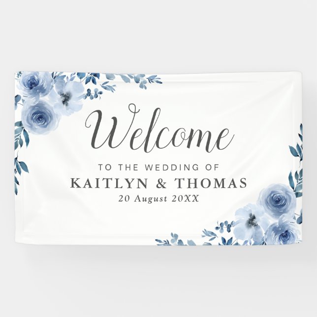 blue floral welcome wedding banner (Horizontal)