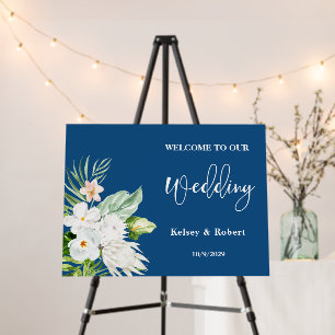 Blue Floral Welcome Wedding Sign Board