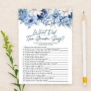 Blue Floral What The Groom Say Bridal Shower Game Stationery