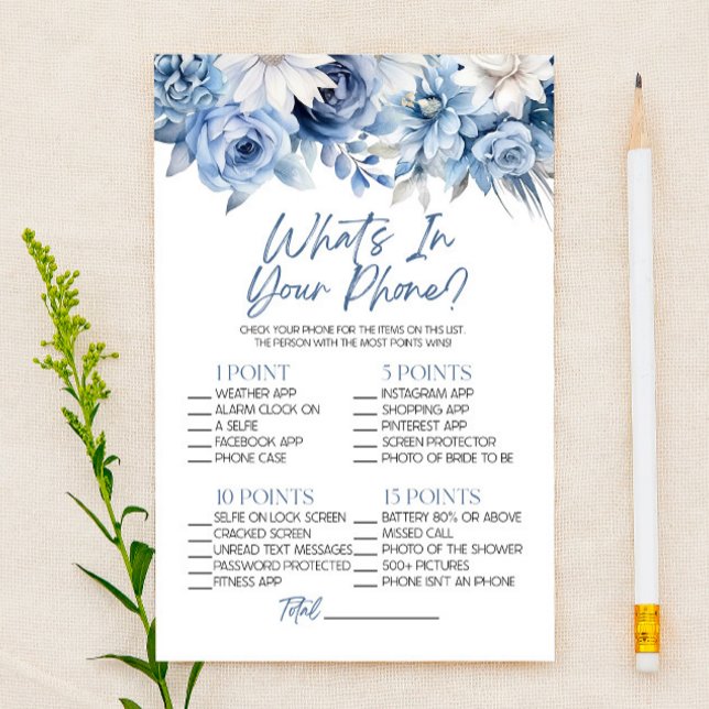 Blue Floral What's In Phone Bridal Shower Game Stationery (Creator Uploaded)