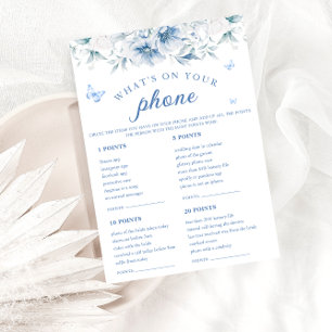 Blue Floral What's On Your Phone Bridal Game Cards