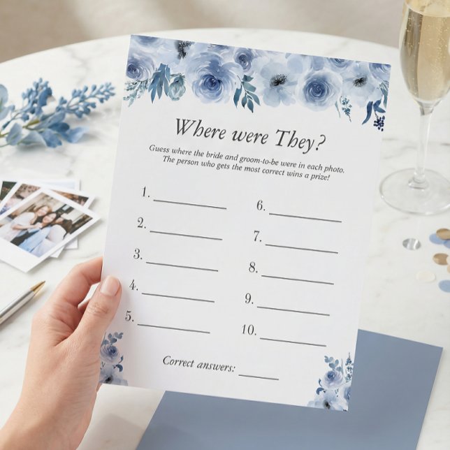 Blue Floral Where Were They Bridal Shower Game Flyer (Creator Uploaded)
