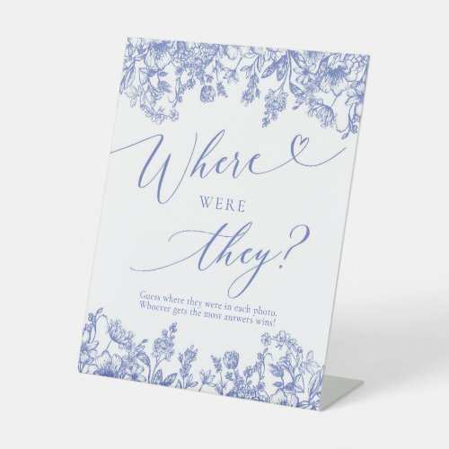 Blue Floral Where Were They Bridal Shower Game Pedestal Sign