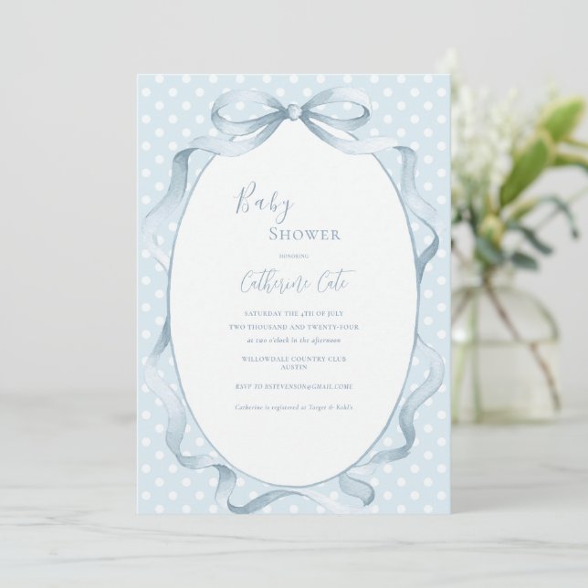 Blue Floral Whimsical Baby Shower  Invitation (Standing Front)