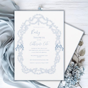 Blue Floral Whimsical Baby Shower Invitation