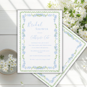 Blue Floral Whimsical Bridal Shower  Invitation