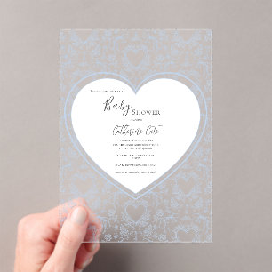Blue Floral Whimsical Heart Baby Shower  Acrylic Invitations