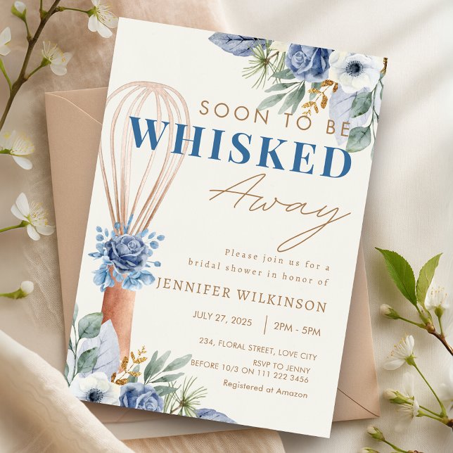 Blue Floral Whisked Away Kitchen Bridal Shower Invitation (Blue Floral Whisked Away Kitchen Bridal Shower Invitation)