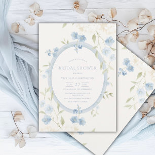 Blue Floral White Hydrangeas Elegant Bridal Shower Invitation
