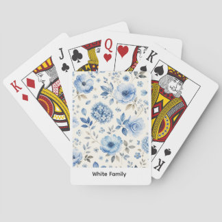Blue Floral White Watercolor Poker Cards