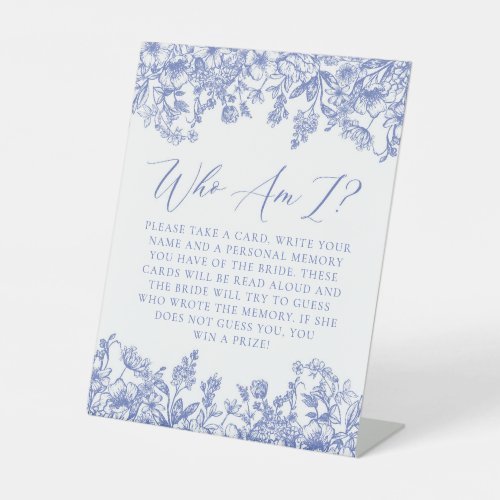 Blue Floral Who Am I Bridal Shower Game Sign