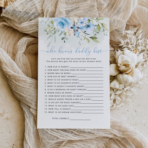Blue floral Who knows daddy best baby shower game