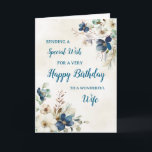 Blue Floral Wife Birthday Card<br><div class="desc">A beautiful card for your wife on her birthday with elegant navy blue and cream watercolor flowers.</div>