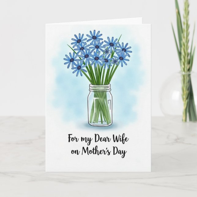 Blue Floral Wife Mothers Day Card (Front)