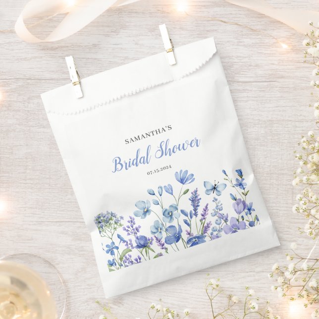 Blue Floral Wildflower Bridal Shower Favor Bag (Clipped)