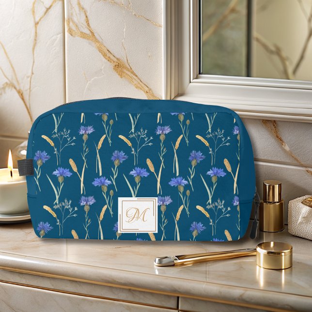 Blue Floral Wildflower Monogram Dopp Kit (Creator Uploaded)