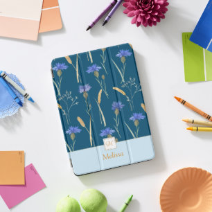 Blue Floral Wildflower Monogram iPad Pro Cover