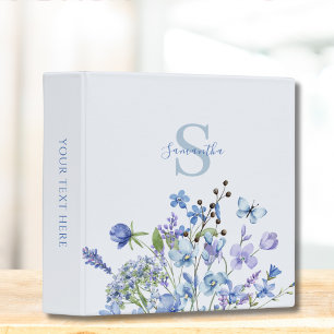 Blue Floral Wildflower Personalized 3 Ring Binder