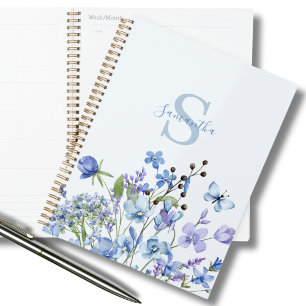Blue Floral Wildflower Personalized Planner