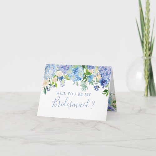 Blue Floral Will You Be Bridesmaid Card
