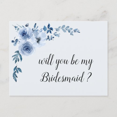 blue floral will you be my bridesmaid card