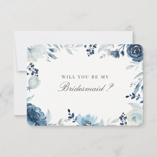 Blue Floral Will You Be My Bridesmaid Invitation