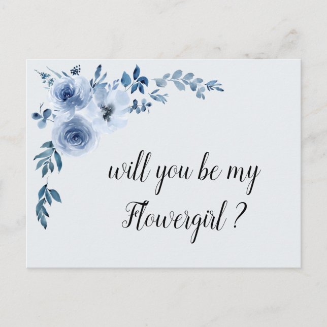 blue floral will you be my Flowergirl card (Front)
