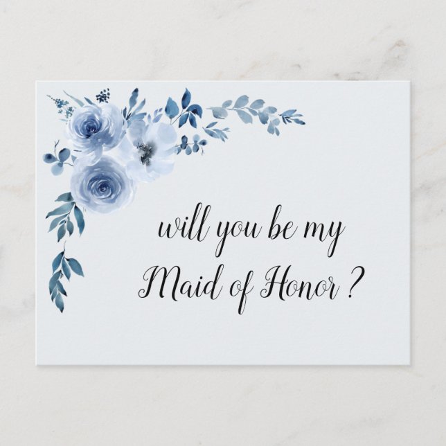 blue floral will you be my maid of honor card (Front)