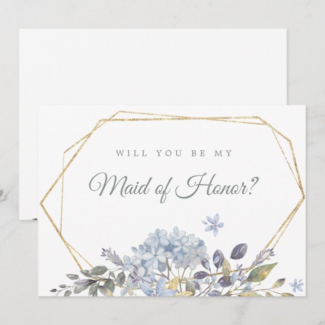 Blue Floral Will You Be My Maid of Honor Card (Front/Back)