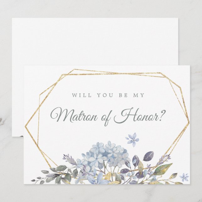 Blue Floral Will You Be My Matron of Honor Card (Front/Back)