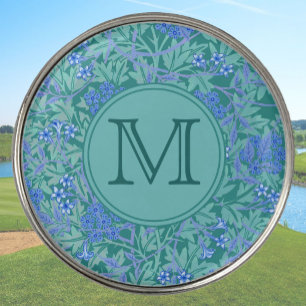 Blue Floral William Morris Custom Initial Ladies Golf Ball Marker