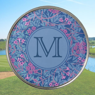 Blue Floral William Morris Custom Initial Ladies Golf Ball Marker