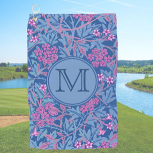 Blue Floral William Morris Custom Initial Ladies Golf Towel