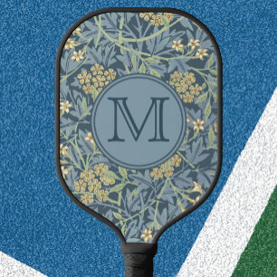 Blue Floral William Morris Custom Initial Ladies Pickleball Paddle