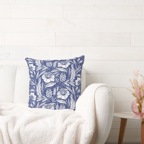 Blue floralWilliam Morris inspired patternchic  Throw Pillow