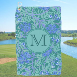 Blue Floral William Morris Monogram Colorful Golf Towel