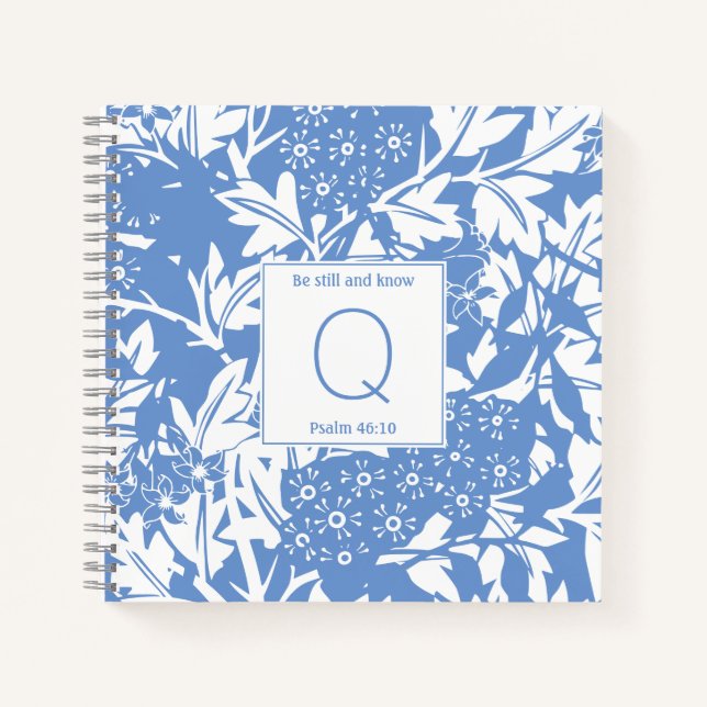 Blue Floral William Morris Monogram Notebook (Front)