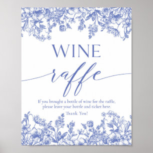 Blue Floral Wine Raffle Bridal Shower Game Sign